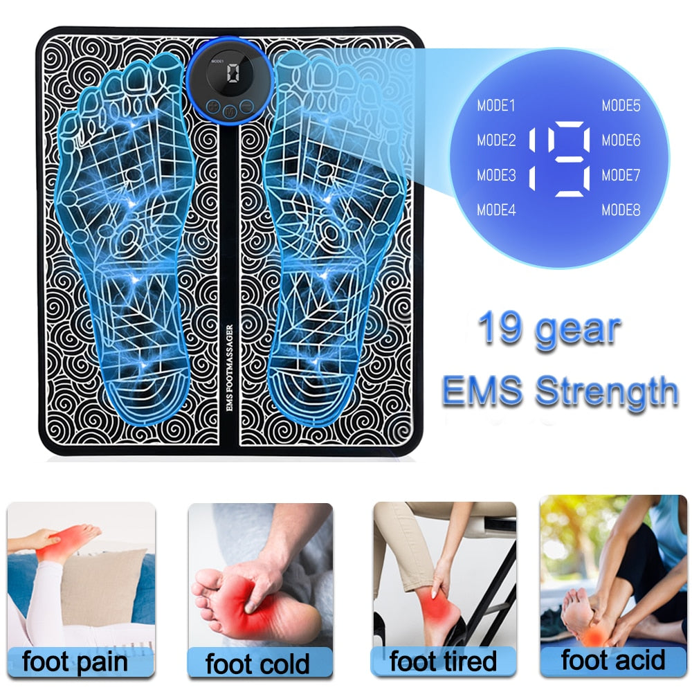 Foot Massager Pad Portable | Foldable Massage Mat Pulse Muscle Stimulation | Improve Blood Circulation Relief Pain Relax Feet | ws