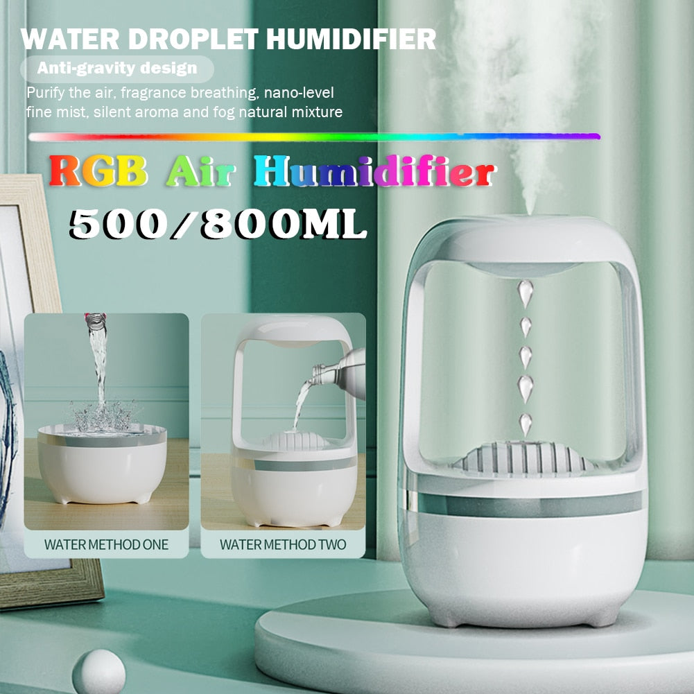 Anti-Gravity Water Air Humidifier Droplets Ultrasonic | 500/800ML |  LED Display For Home Office Bedroom | Ws