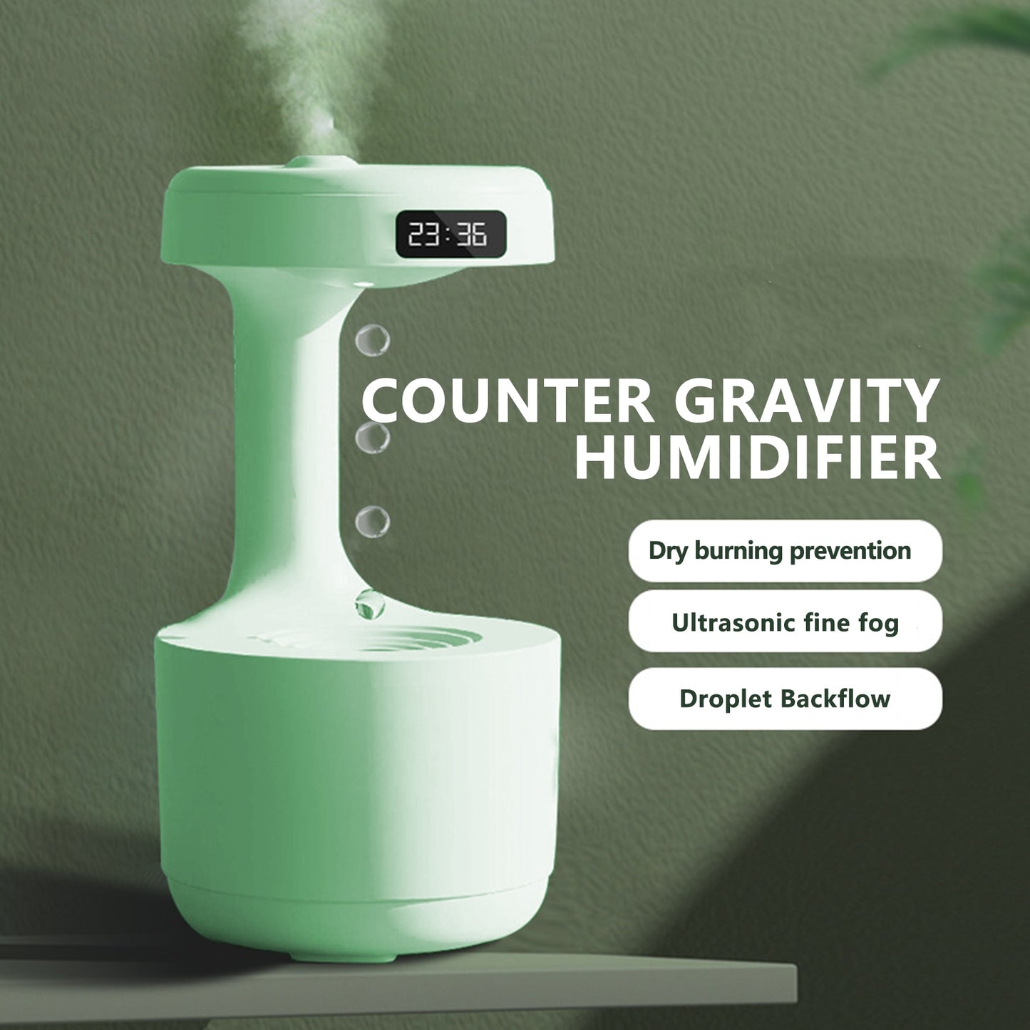 Anti-Gravity Water Air Humidifier Droplets Ultrasonic | 500/800ML |  LED Display For Home Office Bedroom | Ws